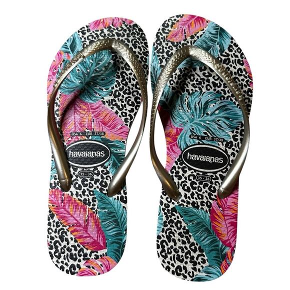 Havaianas Women's Slim Animal print Floral Flip Flop Flops sandals Size 6 - Picture 2 of 7